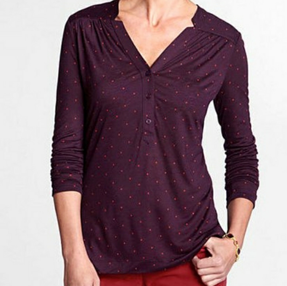 Lands' End Polka Dot Drape Notch Henley top
